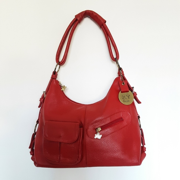 Imported Red Pebbled Leather Shoulder Bag by "XY Paris" - Picture 1 of 13
